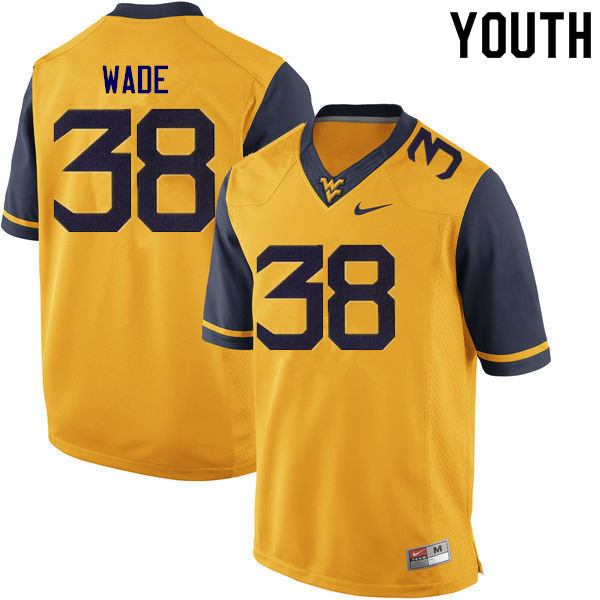 Youth #38 Devan Wade West Virginia Mountaineers College Football Jerseys Sale-Gold
